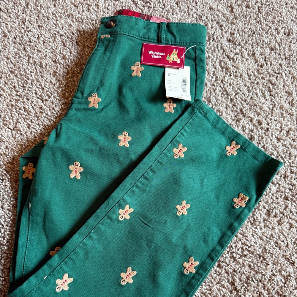 Boys size 12 NWT Christmas cabin gingerbread dress pants (gymboree)